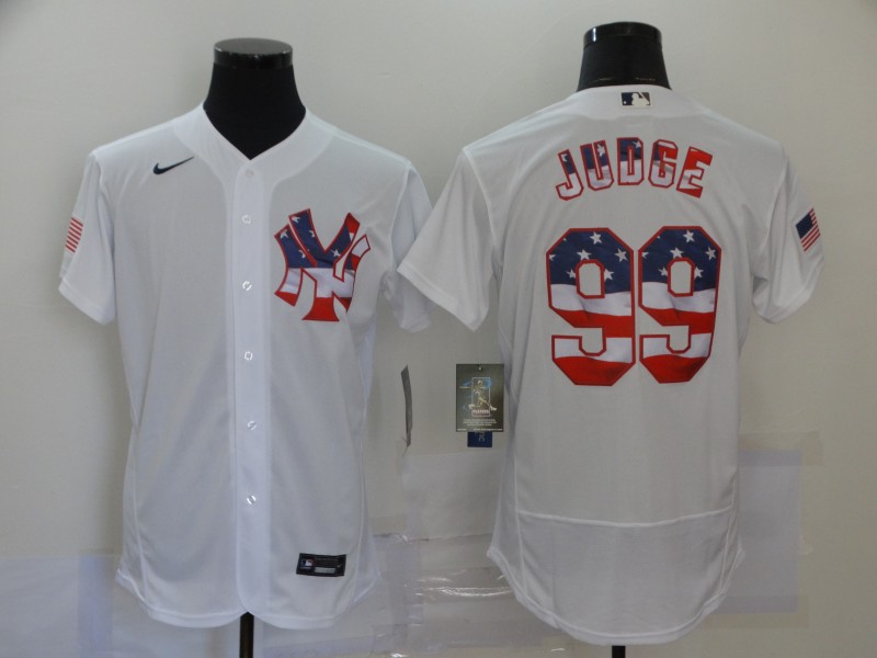 Men's White New York Yankees #99 Aaron Judge 2020 Stars & Stripes Flex Base Stitched Jersey